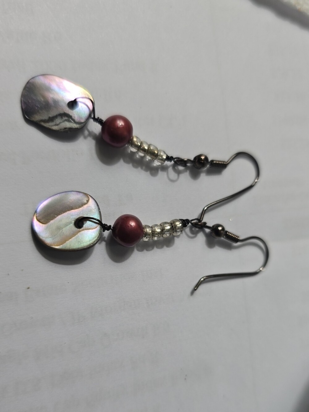 Handmade Pink Pearl and Iridescent Shell Dangle Earrings